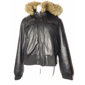Sean John Genuine Leather Jacket Womens XL Faux Fur Black Hip Hop Rap Y2K READ